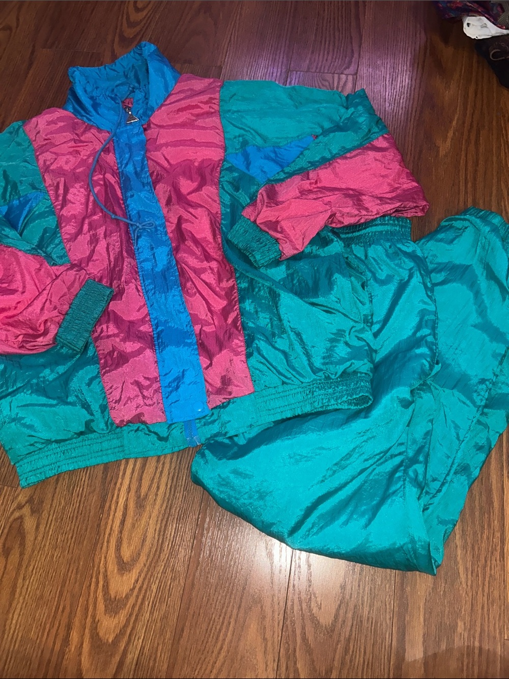 Vintage Casual Isle 90s Windbreaker Jacket Pants Set Geometric Color Block L
